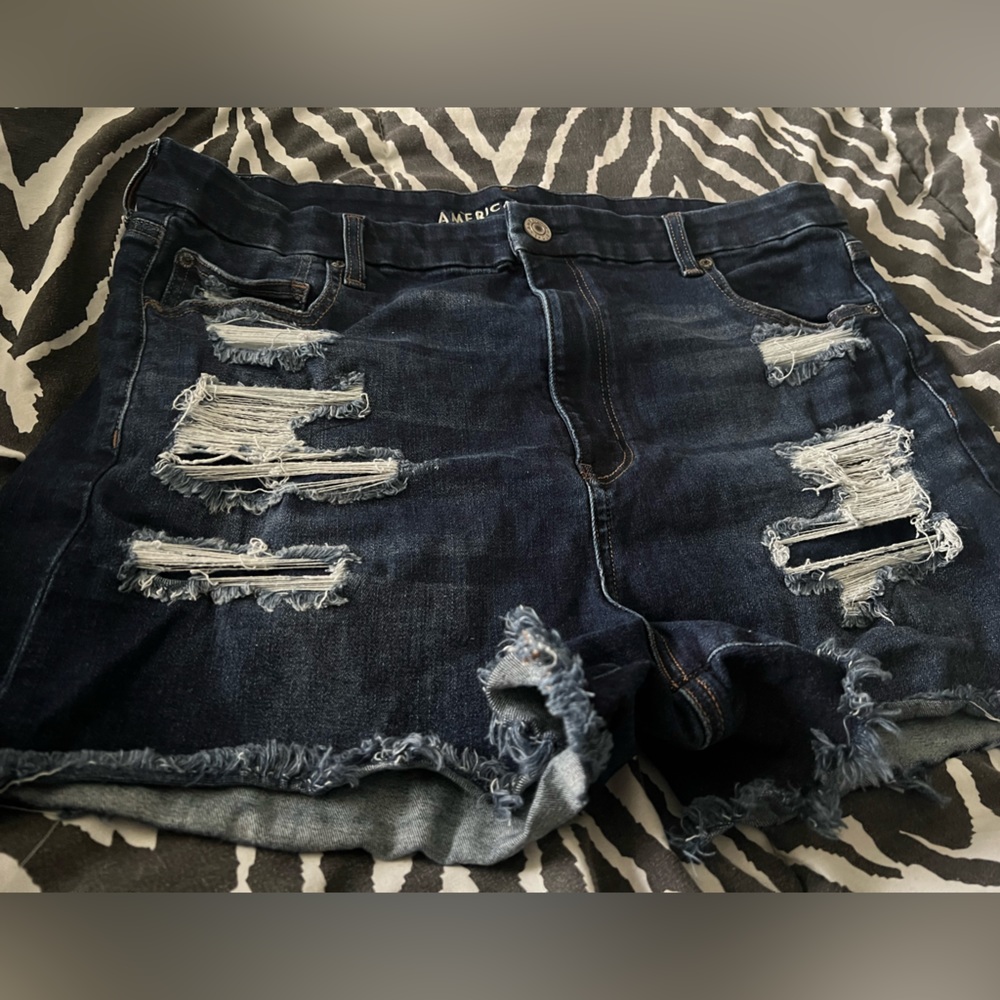 American Eagle Outfitters Dark Blue Distressed Denim Jean Shorts